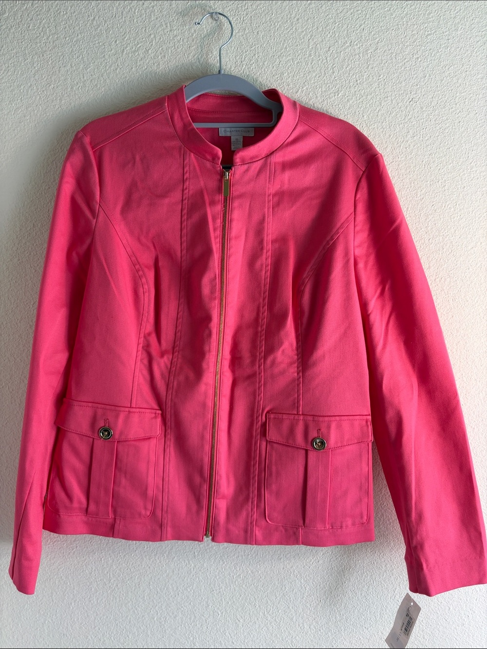 Charter Club Bright Pink Zip-Front Blazer Jacket